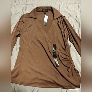 Banana Republic long sleeve mock wrap top, dark oak